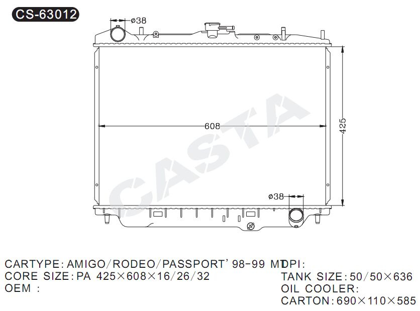 Whole sale auto radiator for Isuzu Amigo/Rodeo/Passport'98-99mt