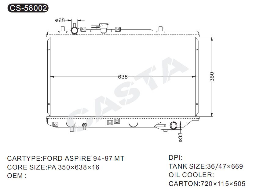 Hot Sale Aluminum Radiator for Ford Aspire'94-97 Mt