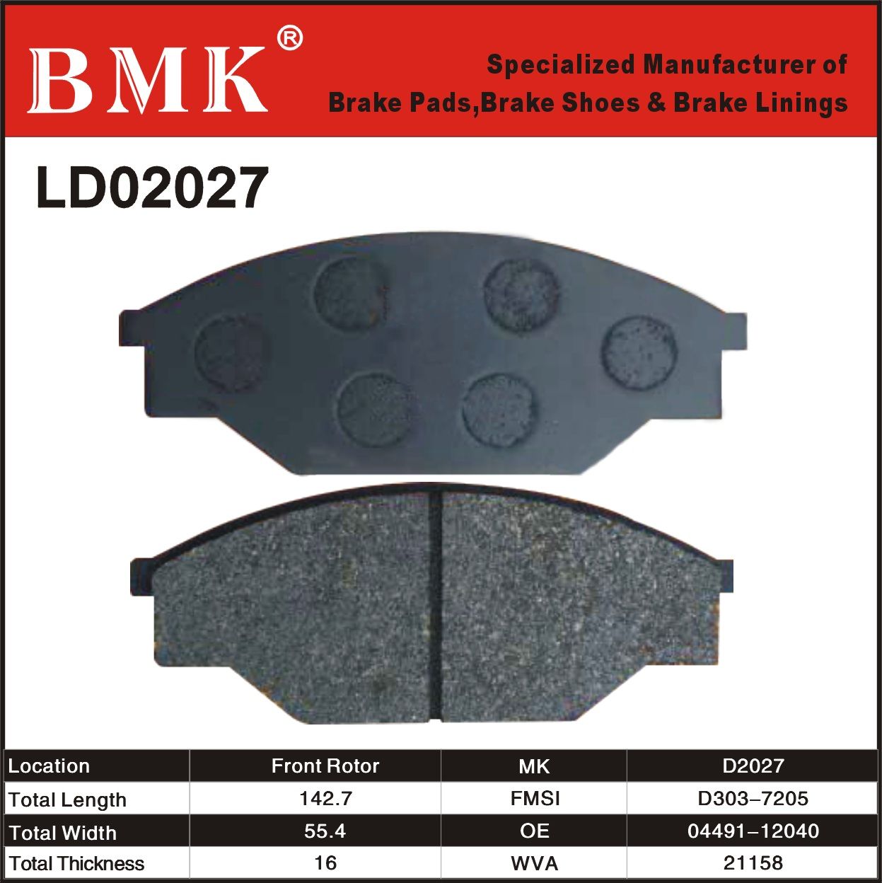 Advanced Quality Brake Pads (D2027)