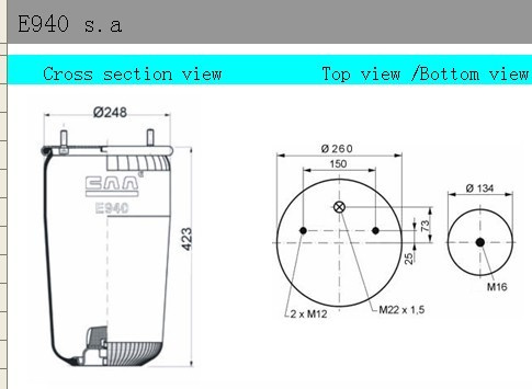 BPW Air Suspension Air Bag Air Spring Ref 940 MB Without Piston