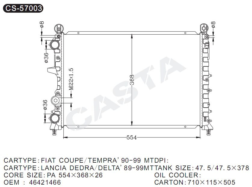 for FIAT Coupe/Tempra'90-99 water heating aluminum radiator