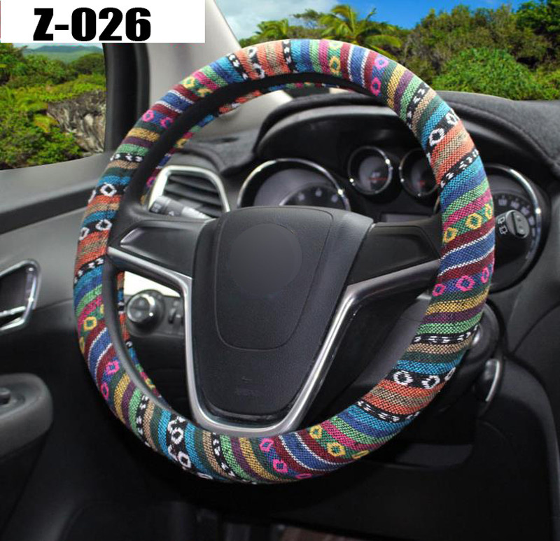 Universal Car Steering Wheel Cover National Customs Cloth Steering-Wheel Cover Soft Breathable Skidproof Volante Car-Styling