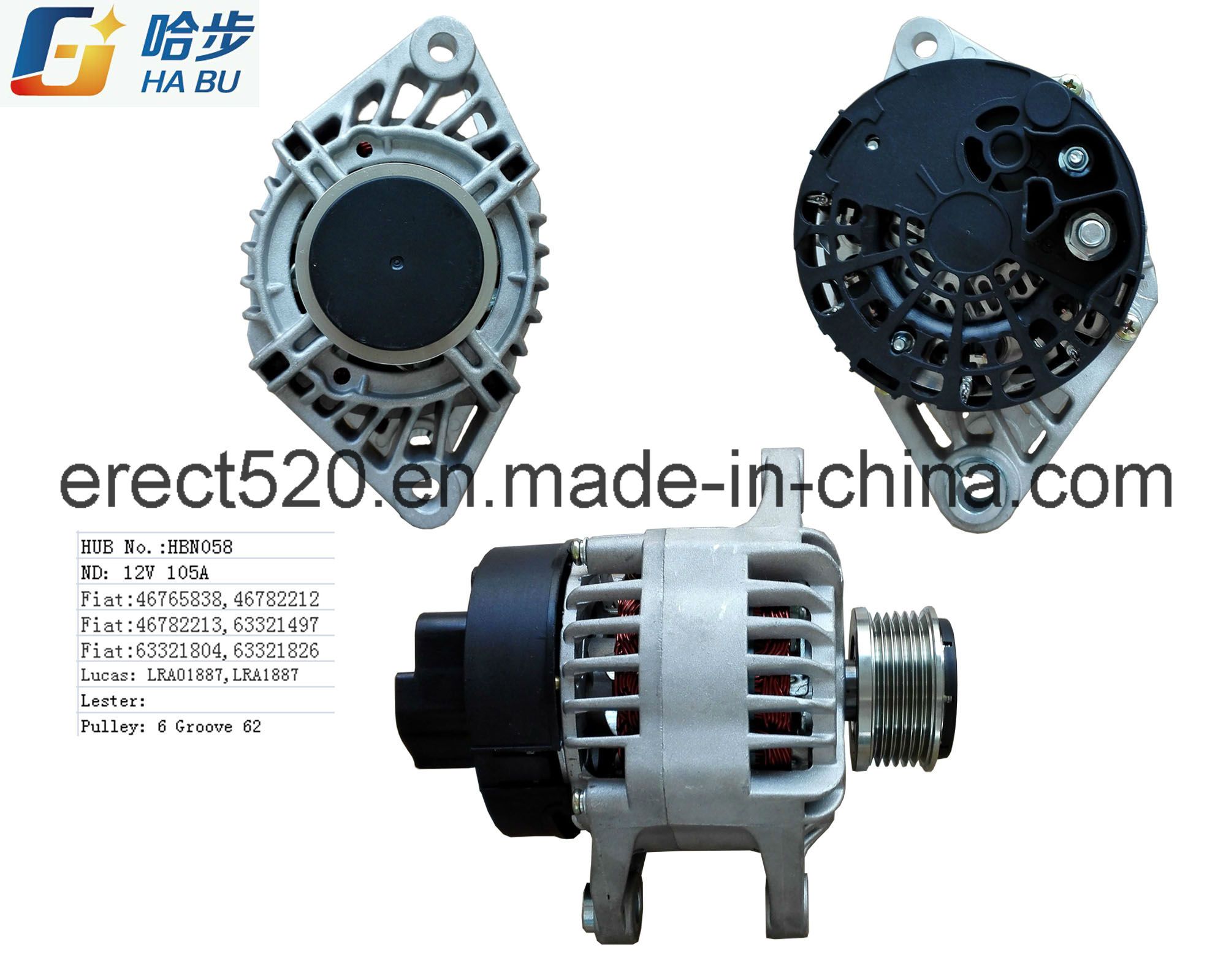 Alternator for FIAT 12V 105A 63321497, 63321501, 63321804, 63321805, 63321806