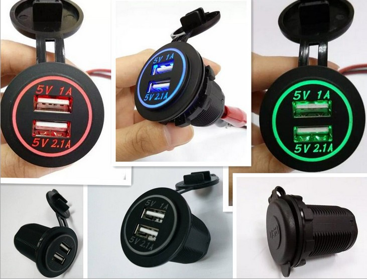1A / 2.1A Dual USB Car Cigarette Lighter Charger - Black (12V)