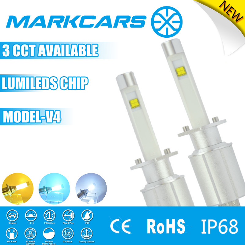 Markcars 2017 IP68 H4 3 Colors Auto Car LED Headlight