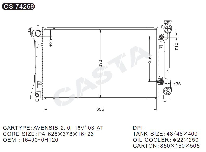 High Quality Radiator For Avensis 2.0I 16v'03 At