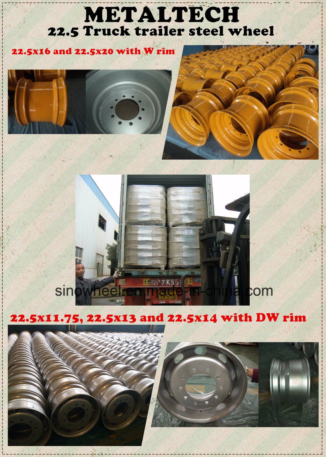 22.5X14 Truck Trailer Tubeless Steel Wheel