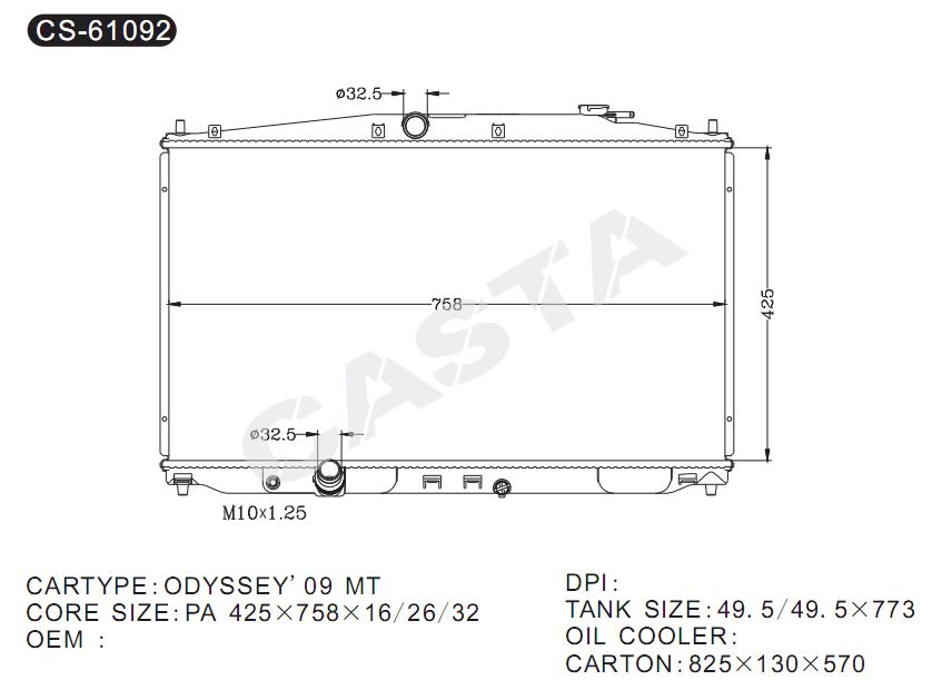 High Performance Auto Radiator for Honda Odyssey 2009 Mt