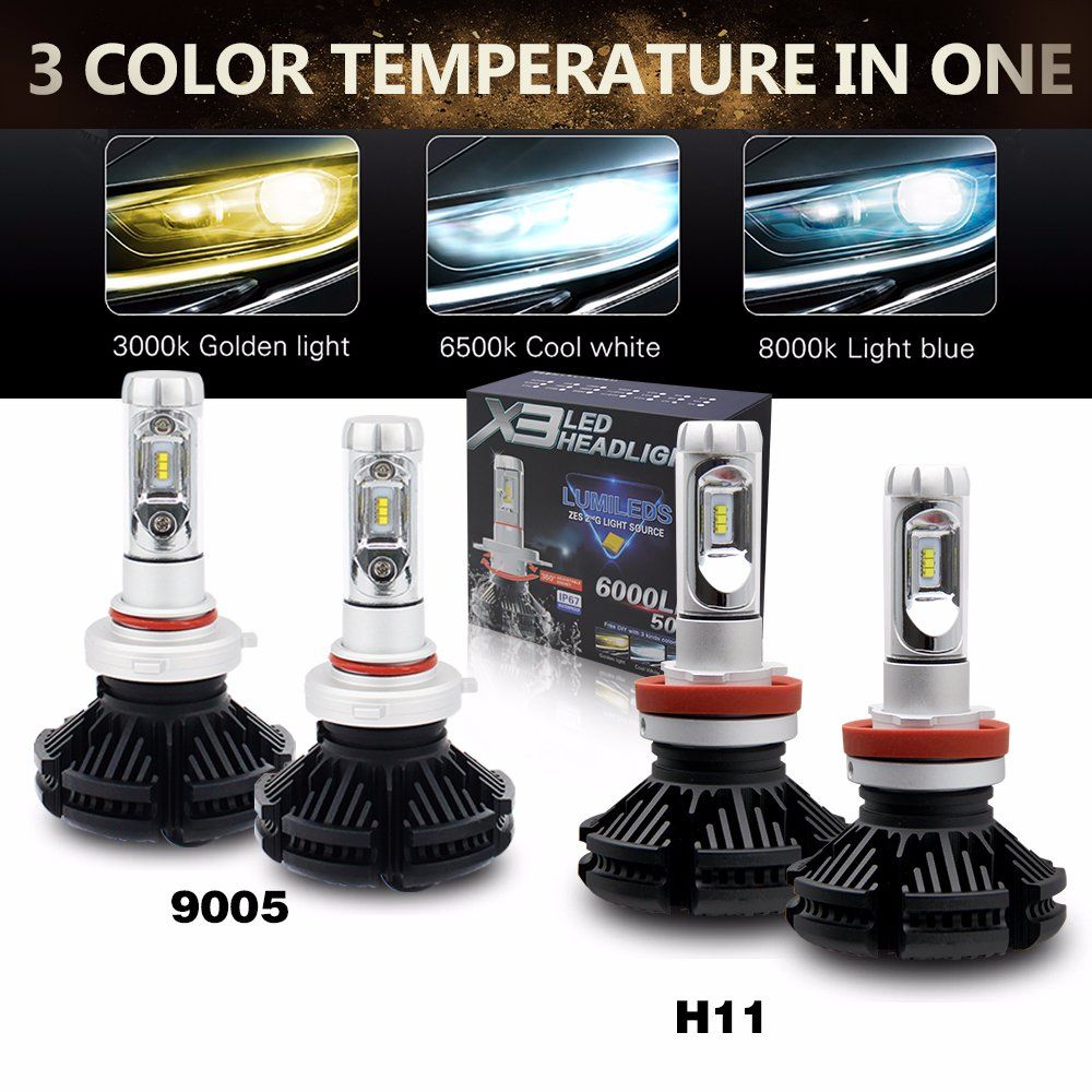 Auto Logo Package Customized Super Bright Zes 50W LED Bulb H7 10000 Lumen X3 LED Headlight H4