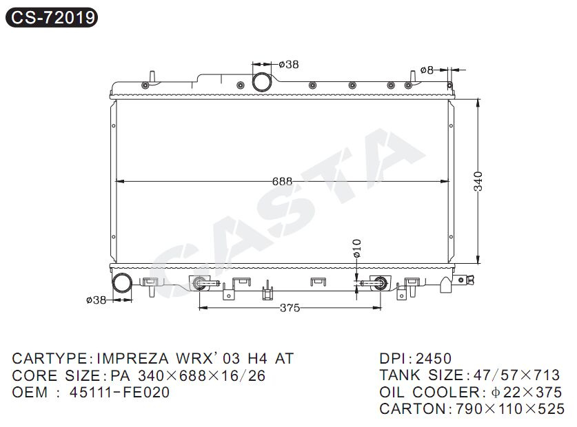 Aftermarket auto radiator for Impreza Wrx'03 H4 at
