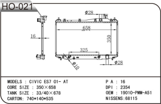 2001 Honda Civic Auto Radiator From China