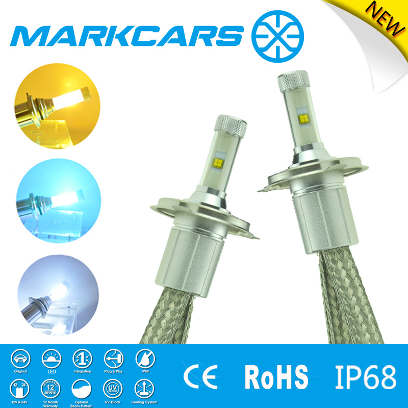 Markcars Auto Car LED Dual Beam Headlight H4 with Yellow White blue