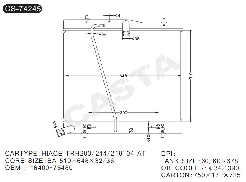 Cooling effective aluminum auto radiator for Hiace Trh200/214/219'04 at
