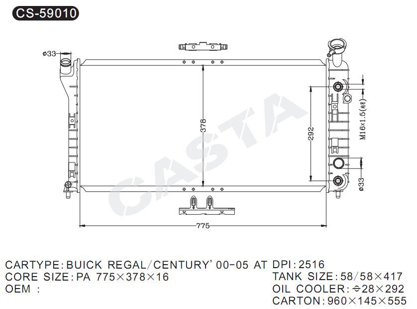 Hot car radiator for Gmc Buick Regal/Century'00-05AT