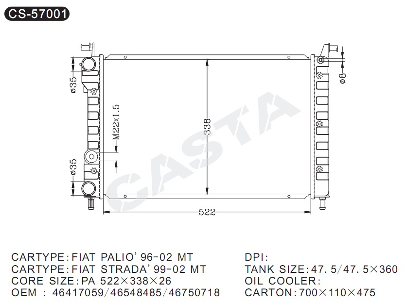 Efficient Cooling Palio'96-02 Mt Aluminum Auto Radiator