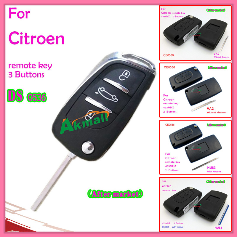 Auto Remote Key for Citroen with 3 Buttons 433MHz (without groove) 0536