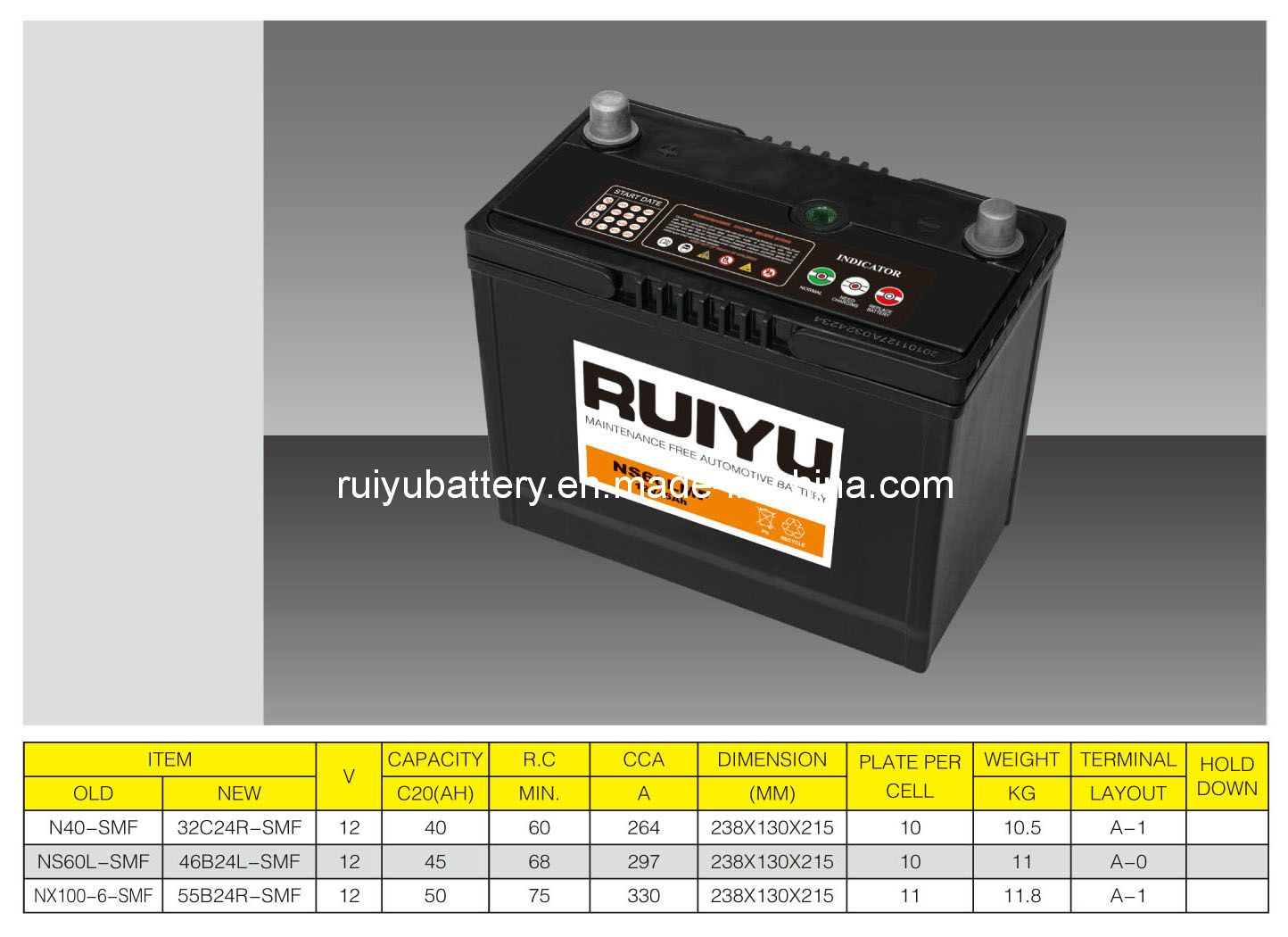 12V50ah JIS Nx100-6 Automotive Car Battery