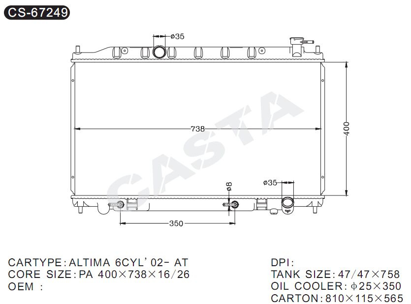 Hot Wholesale Auto Radiator for Nissan Altima 6cyl'02-at