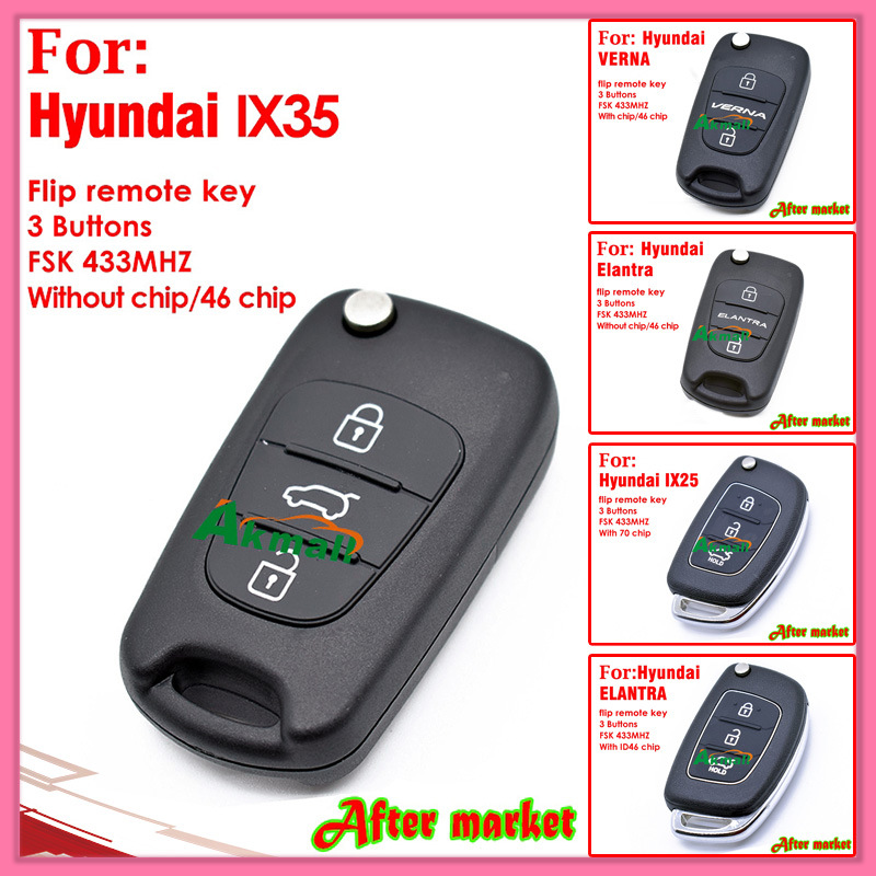Flip Remote Key for Hyundai IX35 with 3 Buttons Fsk 433MHz