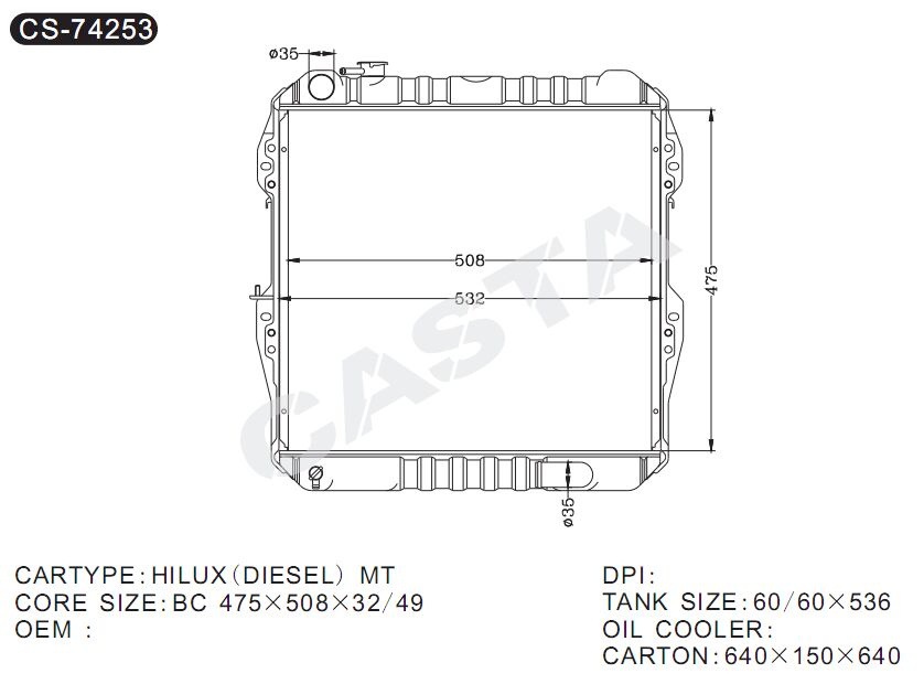 Suitable for Toyota Hilux (DIESEL) Aluminum Radiator