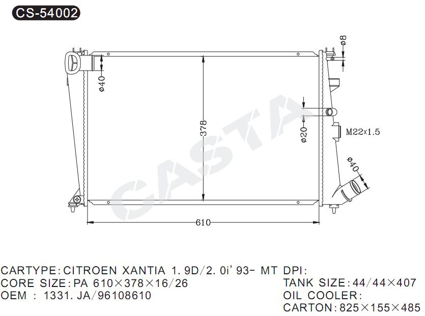 Car Aluminum Radiator for Citroen Xantia (OEM: 1331. JA96108610)