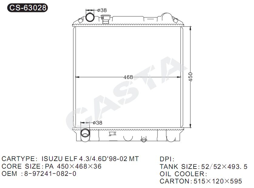 Cheap Car Radiator for Isuzu Elf 4.3/4.6d'98-02 Mt OEM: 8-97241-082-0