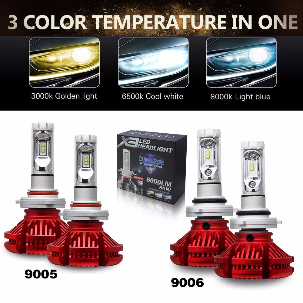 DOT Approved X3 H4 9003 H8 6000lm LED Headlight Zes LED Bulb for 6500K LED Car Light