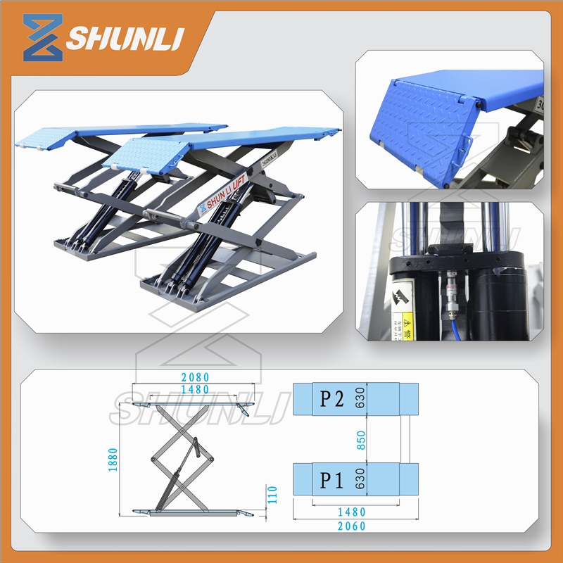 3600kg Wheel Free Ultrithin Double Level Scissor Car Lift