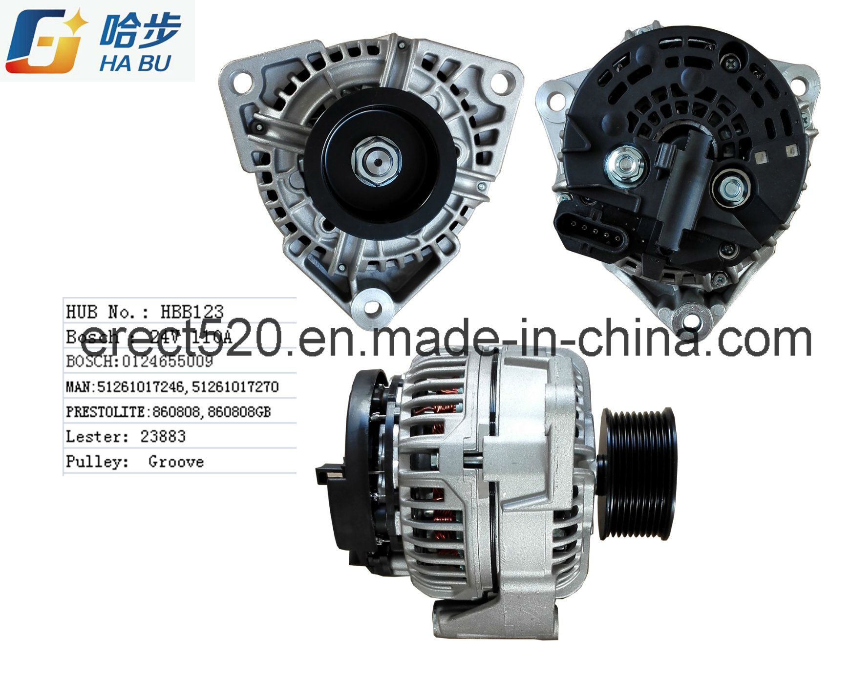 24V 110A Alternator 0 124 655 009 0124655009 for Bosch Camion Man