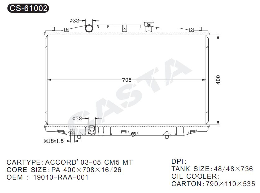 Auto spare part radiator for Honda Accord'03-05 Cm5 Mt