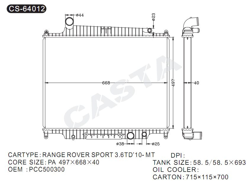 Factory of Radiator For Range Rover Sport3.6td10-MT