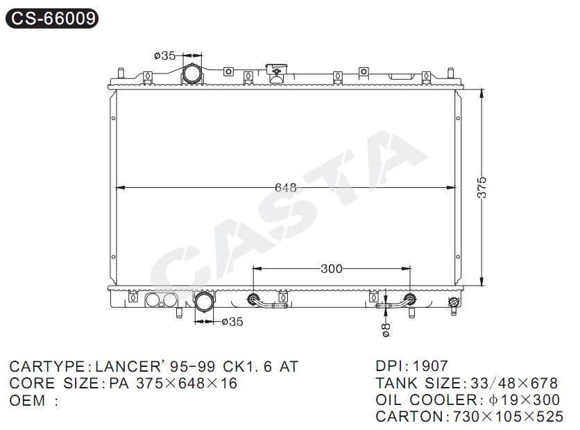 Auto Parts Radiator for Lancer'95-99 Ck1.6AT
