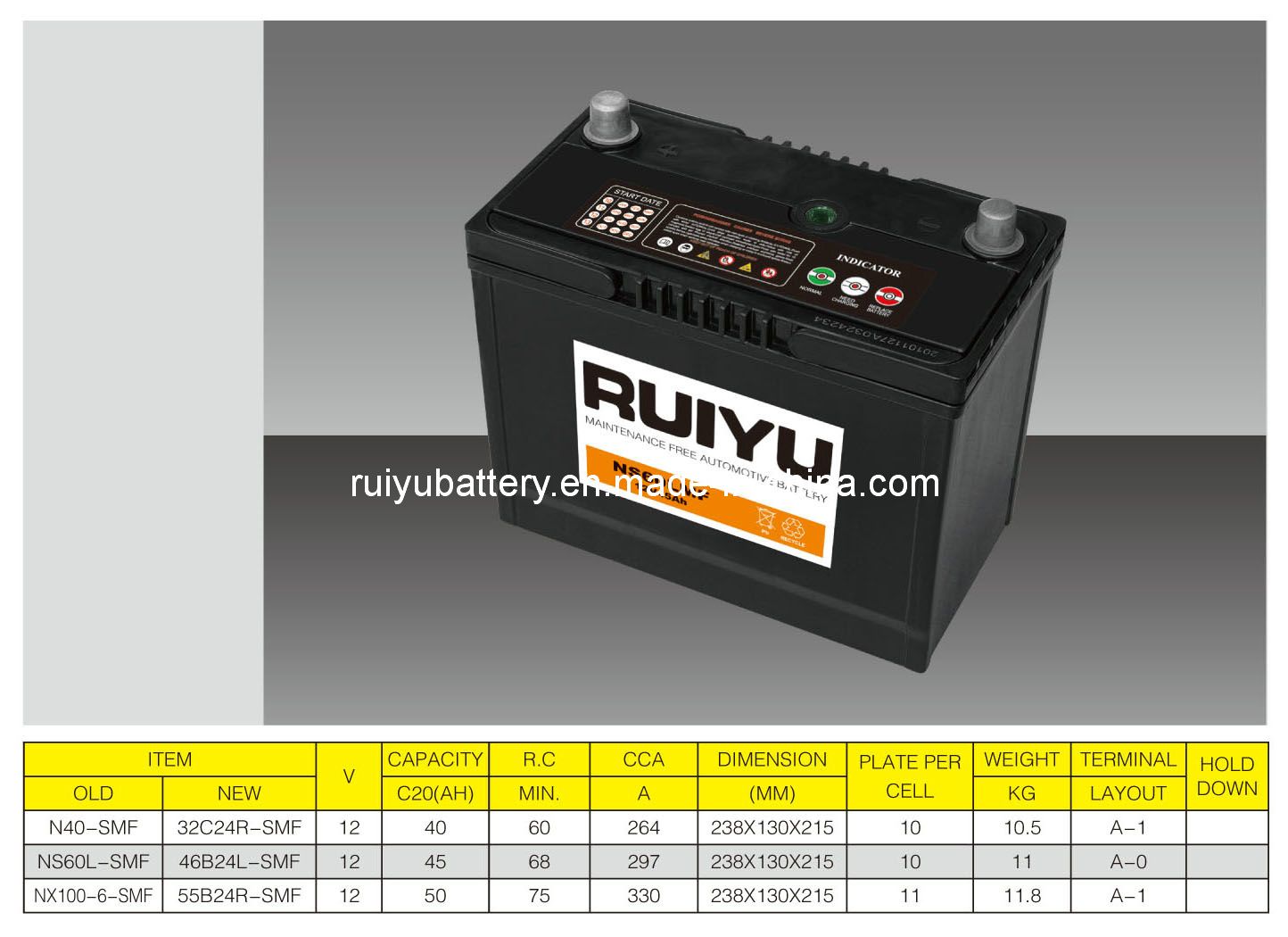 12V45ah JIS Ns60L Automotive Car Battery