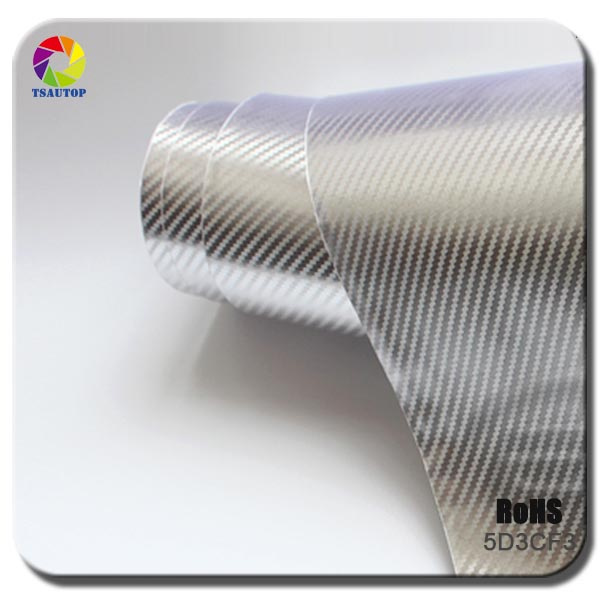 Tsautop Silver Black Red 5D Carbon Fiber Vinyl Car Wrapping