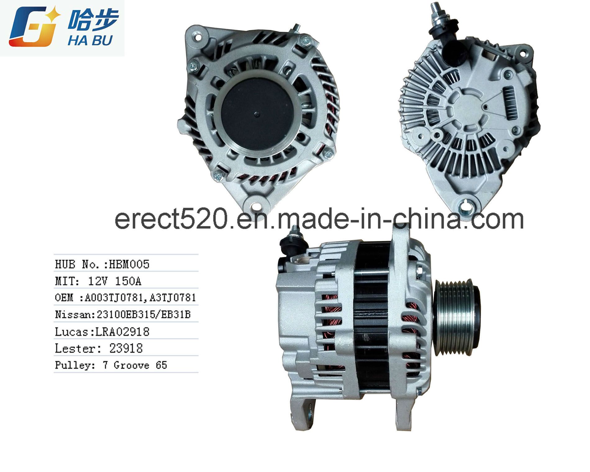 Alternator for 1Nissan (MITSUBISHI Version) 23100-Eb315, A003tj0781, Lester: 23918