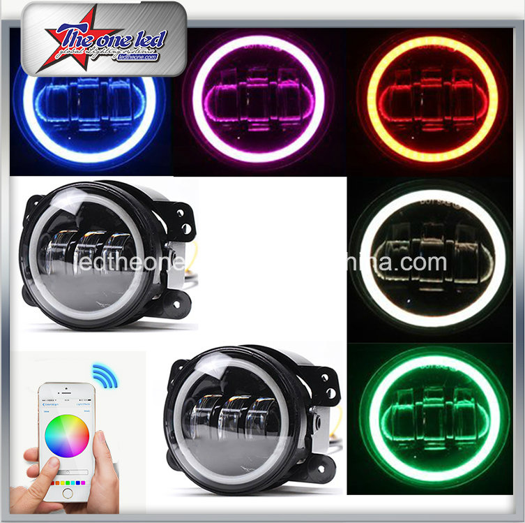for Jeep Wrangler Jk/Tj/Cj/Lj Wholesale 10-30V Auto Car Universal RGB Color LED DRL Light 4 Inch LED Fog Lamp Halo Rings Fog Light