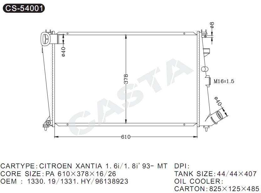 Radiator OEM1330.19/1331. HY96138923 For Citroen Xanxia