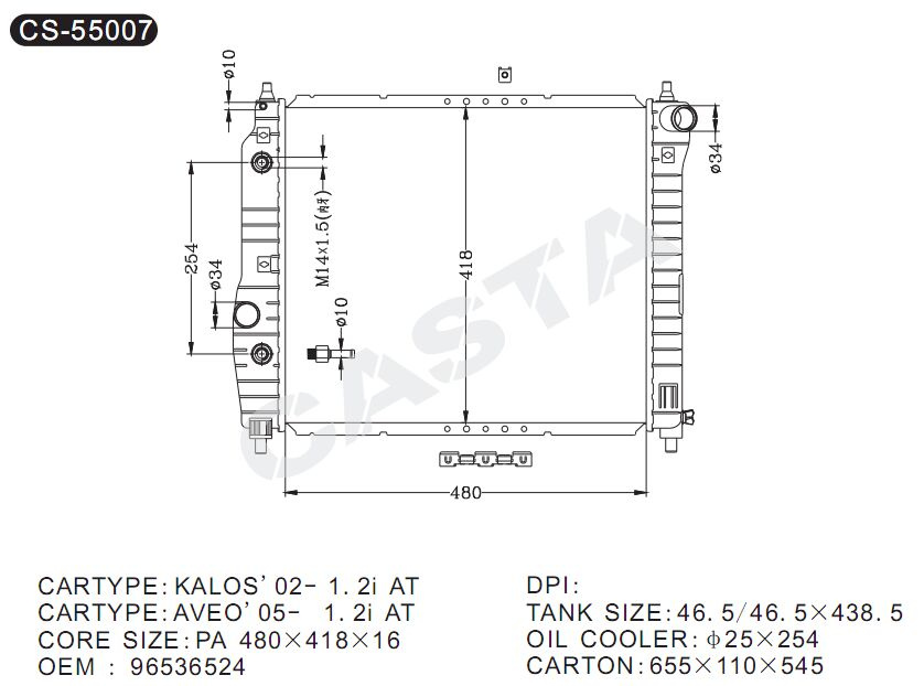 for Daewoo Kalos '02-1.2I Aluminum Plastic Auto Water Radiator