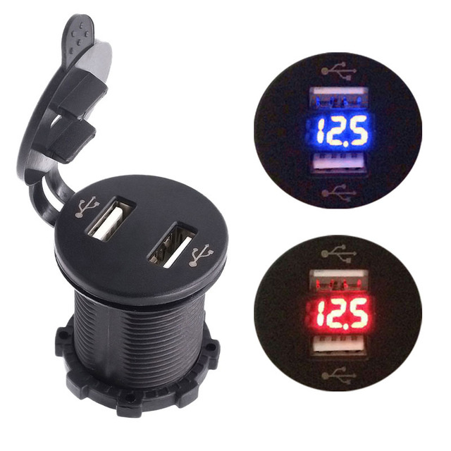 Multifunction 12-24V 4.2A Dual USB Port Phone Charger with LED Voltmeter for Cars, Motorcycles, ATV, RV, SUV, Boat