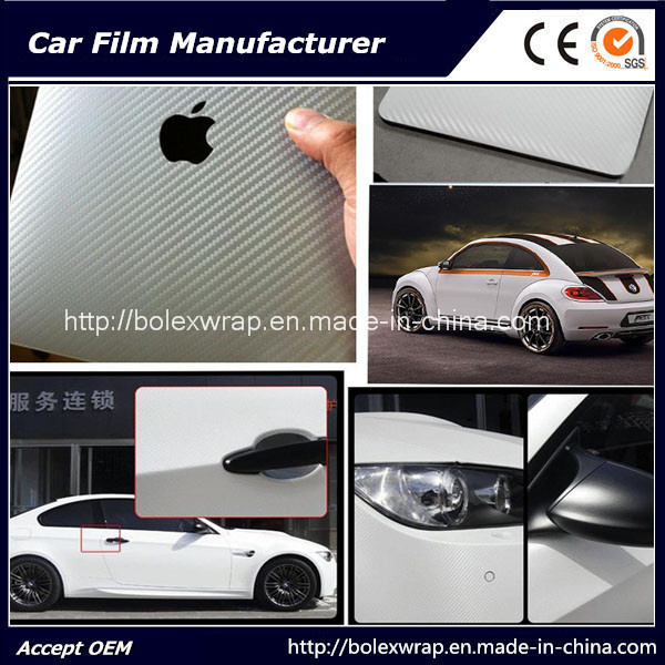 3D Carbon Fiber Vinyl Sticker Tr1 Without Air Free Bubbles Silver