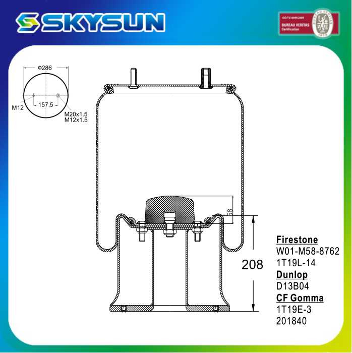Bellow Type Air Spring Auto Spare Parts for Firestone W01-M58-8762