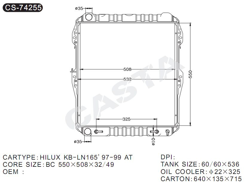 Excellent quality aluminum radiator for Hilux Kb-Ln165'97-99 at
