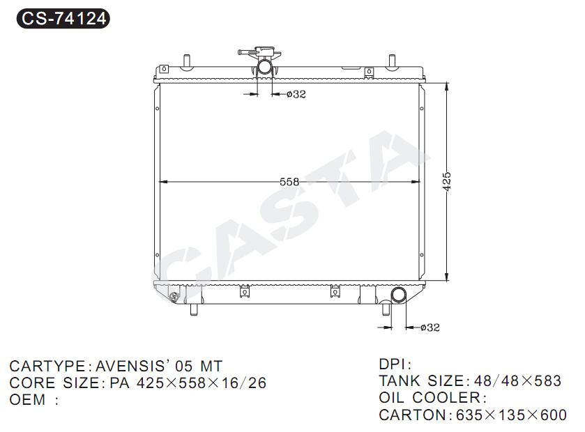 Factory manufacture auto aluminum radiator for Avensis'05 Mt