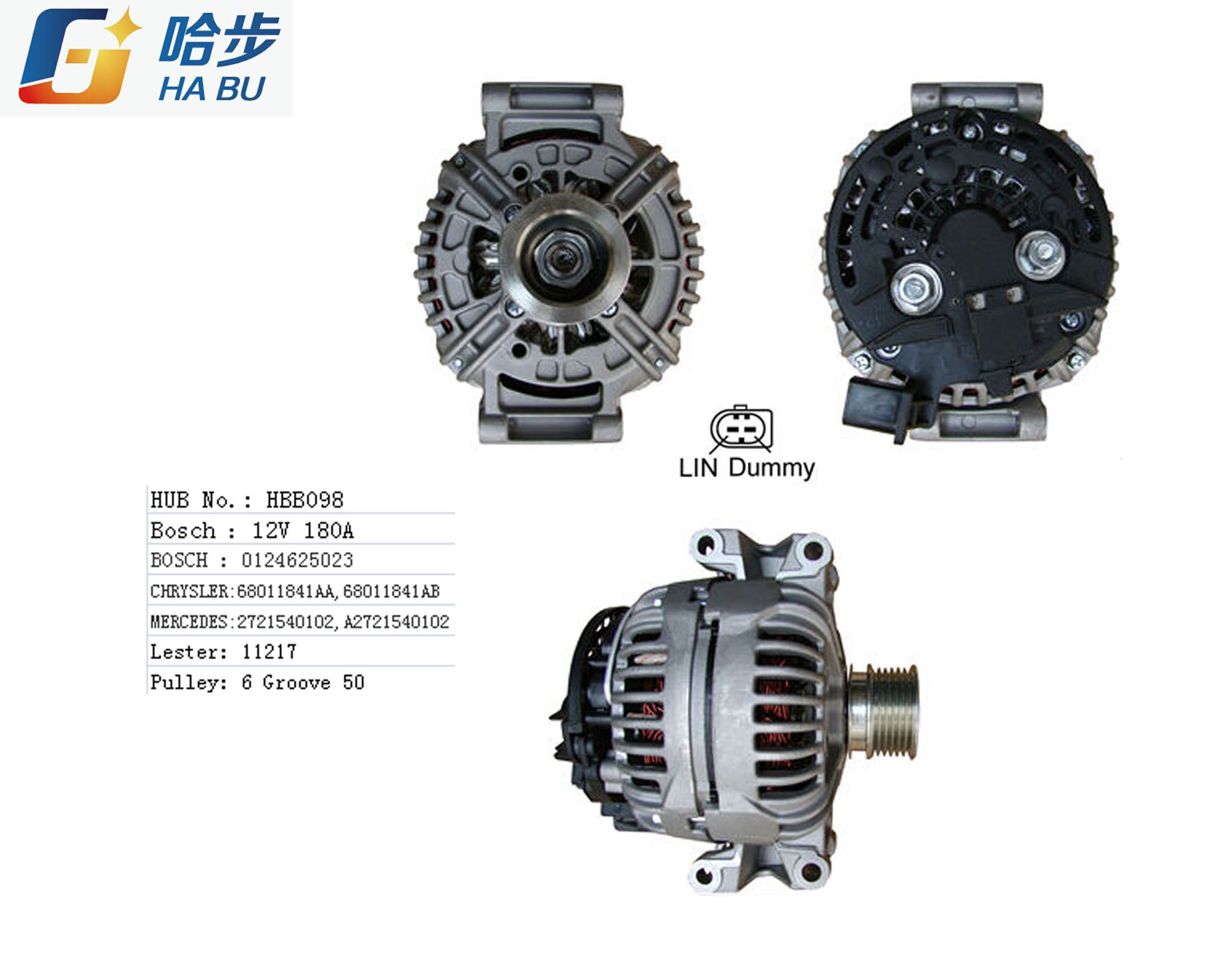 12V 180A Alternator for Bosch Mercedes Benz Lester 11217 0124625023
