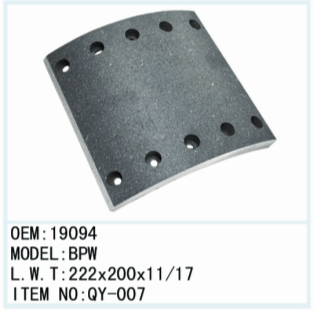 BPW Brake Lining, Bfmc: Bc/37/1, Wva: 19094