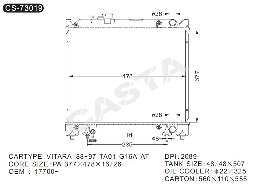 Promotional Auto Radiator for Vitara'88-97 TA01 G16A At