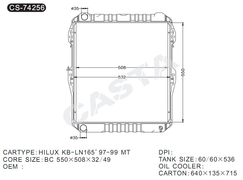 Attractive price aluminum radiator for Hilux Kb-Ln165'97-99 Mt