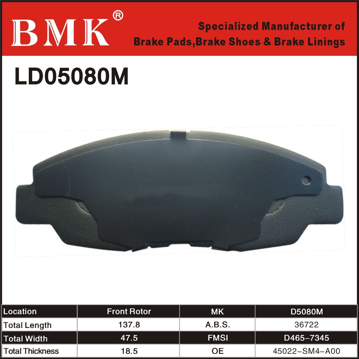 Environment Friendly Brake Pad (D5080M) for Honda