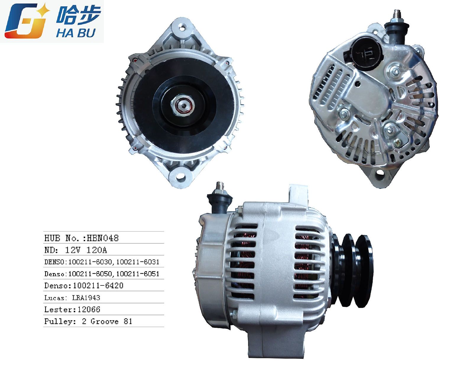 Auto/Car Alternator, 12V 120A, Denso 100211-6030, 100211-6031