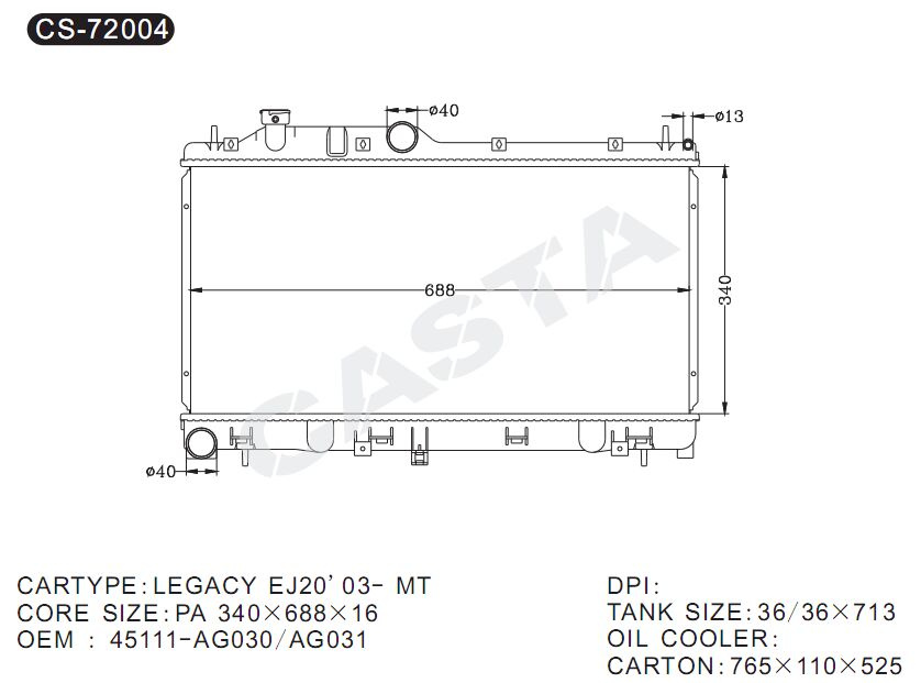 Favorable price radiator for Subaru Legacy Ej20'03-mt